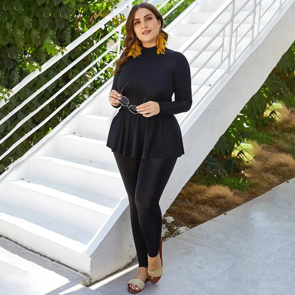 IMEKIS Women's Plus Size Muslim Swimsuits One Piece Modest Burkini Islamic Long Sleeve Full Cover Rash Guard ​Bathing Suits