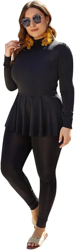 IMEKIS Women's Plus Size Muslim Swimsuits One Piece Modest Burkini Islamic Long Sleeve Full Cover Rash Guard ​Bathing Suits