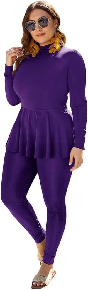 IMEKIS Women's Plus Size Muslim Swimsuits One Piece Modest Burkini Islamic Long Sleeve Full Cover Rash Guard ​Bathing Suits