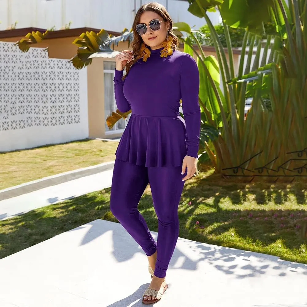 IMEKIS Women's Plus Size Muslim Swimsuits One Piece Modest Burkini Islamic Long Sleeve Full Cover Rash Guard ​Bathing Suits