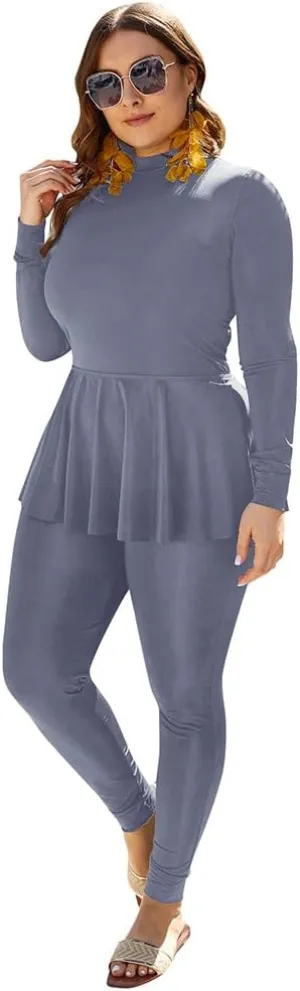 IMEKIS Women's Plus Size Muslim Swimsuits One Piece Modest Burkini Islamic Long Sleeve Full Cover Rash Guard ​Bathing Suits