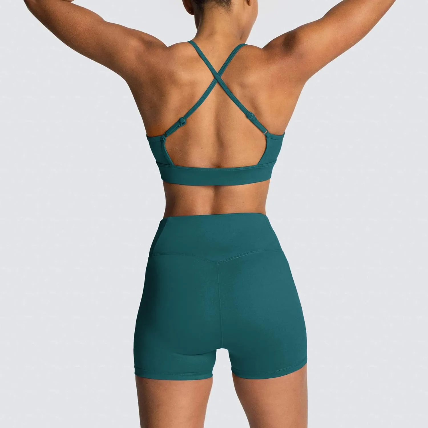 IMEKIS Women's Workout Sets 2 Piece Yoga Outfit High Waisted Biker Shorts Leggings Sports Bra Gym Fitness Clothes Tracksuit