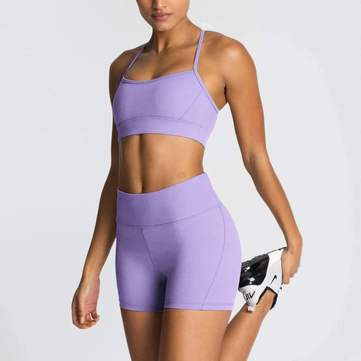 IMEKIS Women's Workout Sets 2 Piece Yoga Outfit High Waisted Biker Shorts Leggings Sports Bra Gym Fitness Clothes Tracksuit
