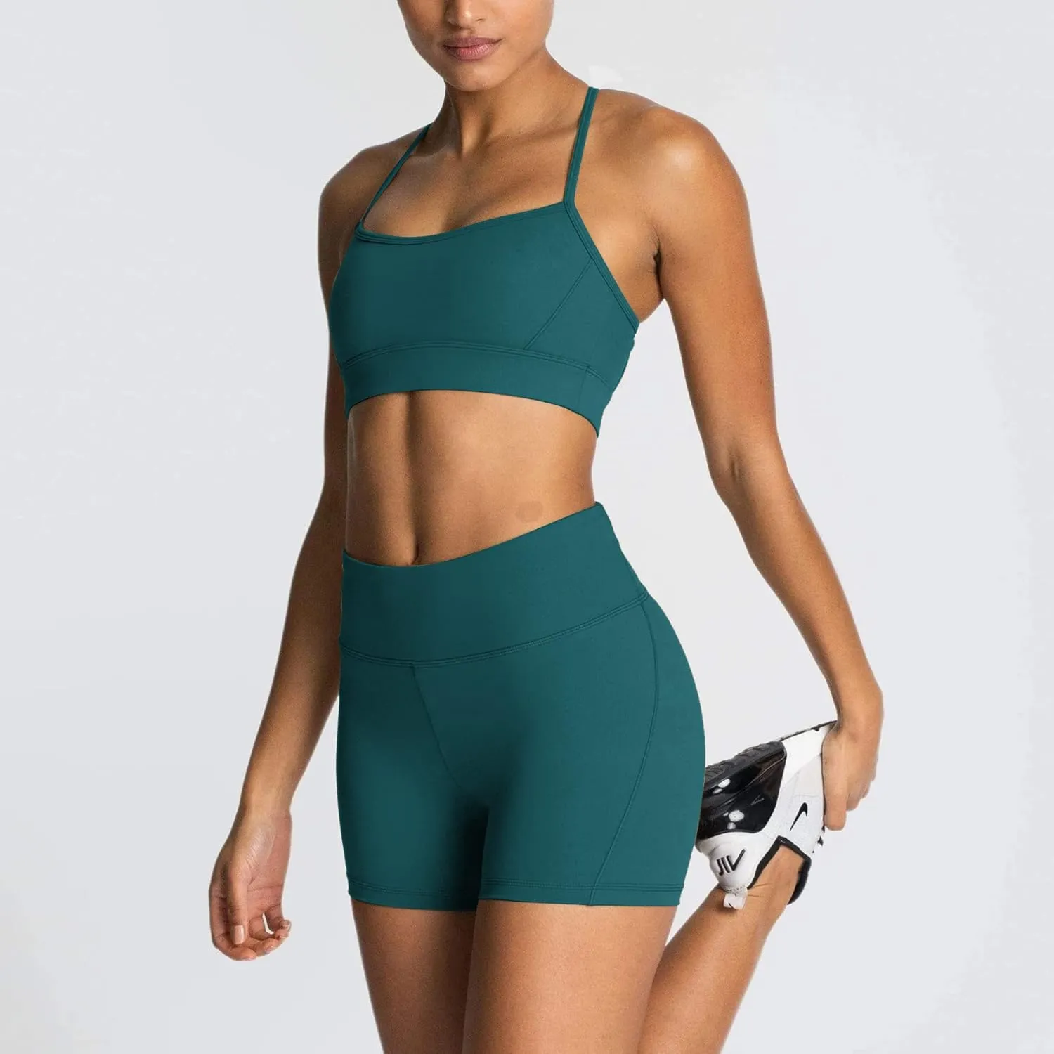 IMEKIS Women's Workout Sets 2 Piece Yoga Outfit High Waisted Biker Shorts Leggings Sports Bra Gym Fitness Clothes Tracksuit