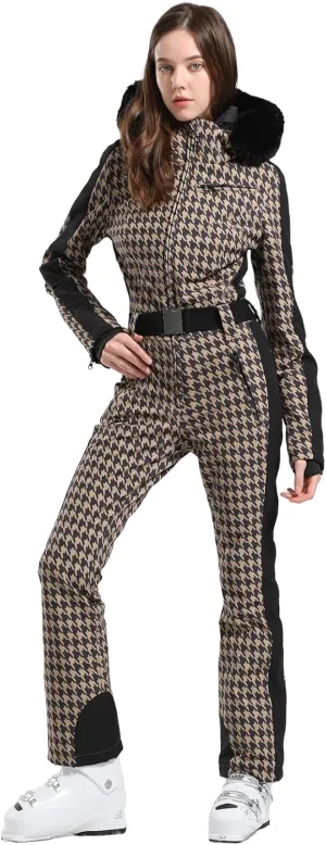 IMPHUT Women's One Piece Ski Suits Slim Waterproof Jumpsuits Windproof Snowsuit Insulated Ski Jumpsuit Skiing Sports