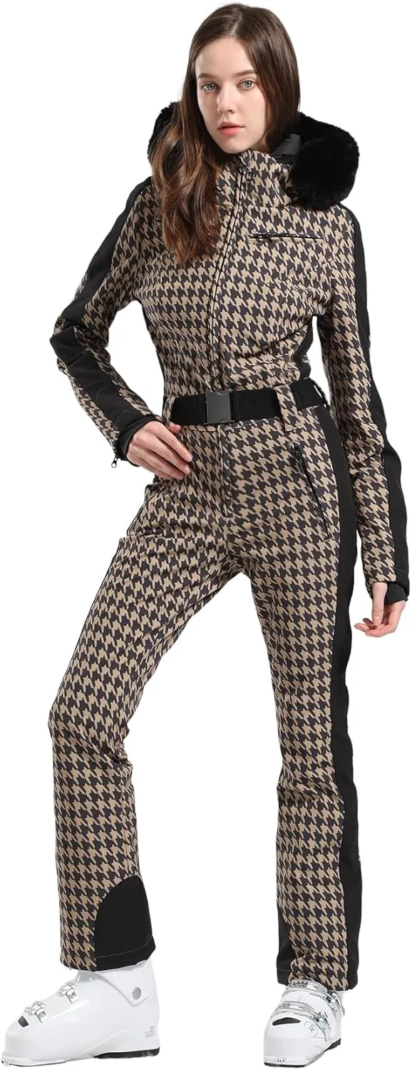 IMPHUT Women's One Piece Ski Suits Slim Waterproof Jumpsuits Windproof Snowsuit Insulated Ski Jumpsuit Skiing Sports