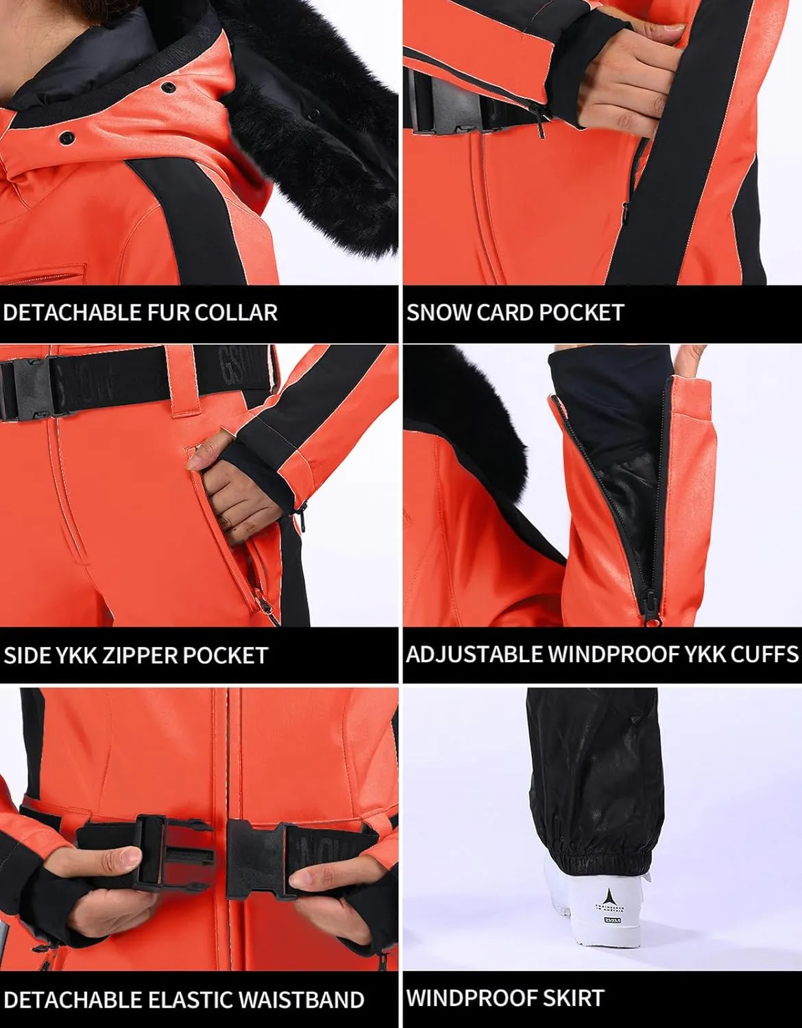 IMPHUT Women's One Piece Ski Suits Slim Waterproof Jumpsuits Windproof Snowsuit Insulated Ski Jumpsuit Skiing Sports