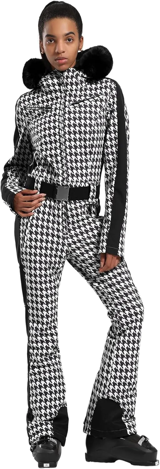 IMPHUT Women's One Piece Ski Suits Slim Waterproof Jumpsuits Windproof Snowsuit Insulated Ski Jumpsuit Skiing Sports