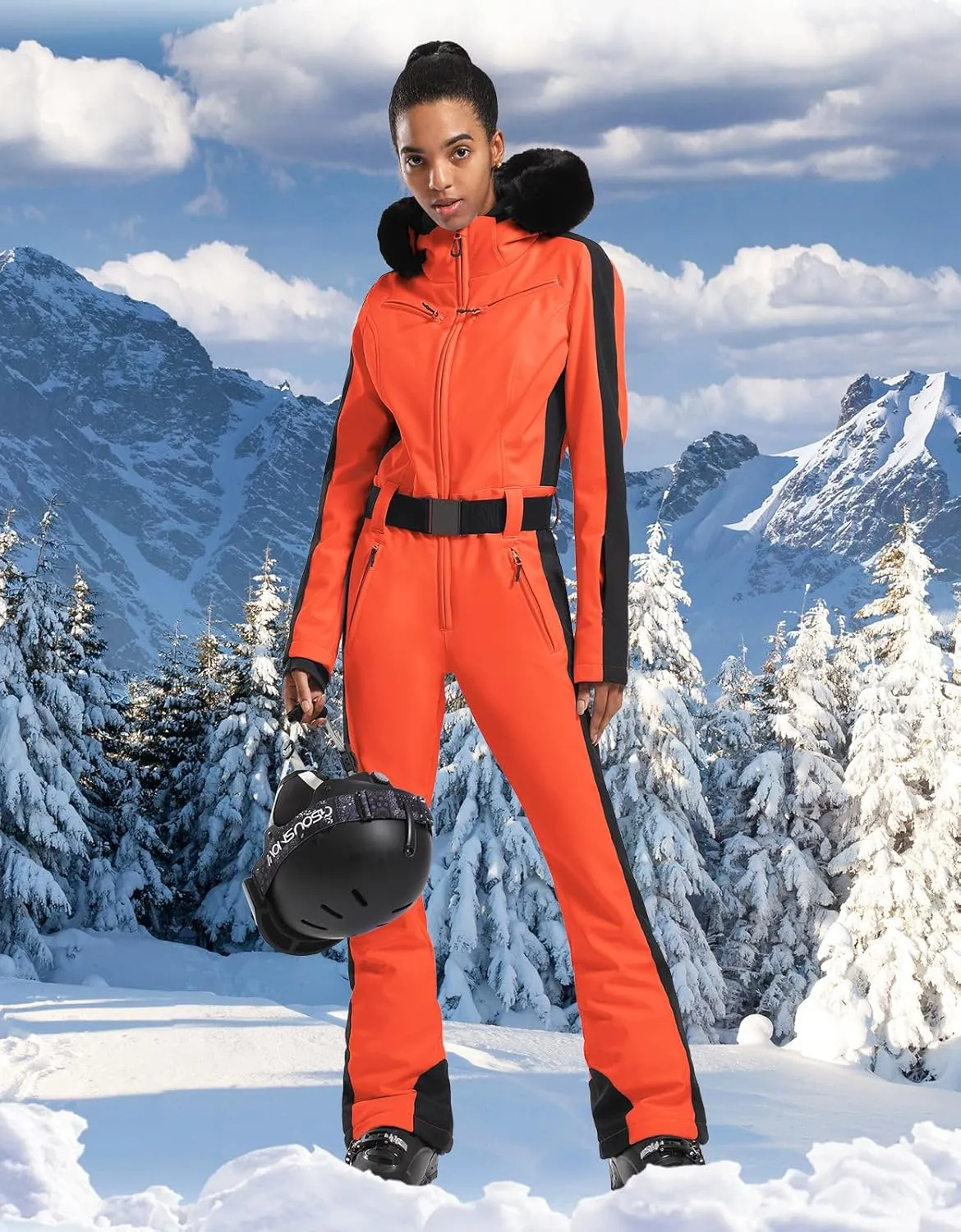 IMPHUT Women's One Piece Ski Suits Slim Waterproof Jumpsuits Windproof Snowsuit Insulated Ski Jumpsuit Skiing Sports