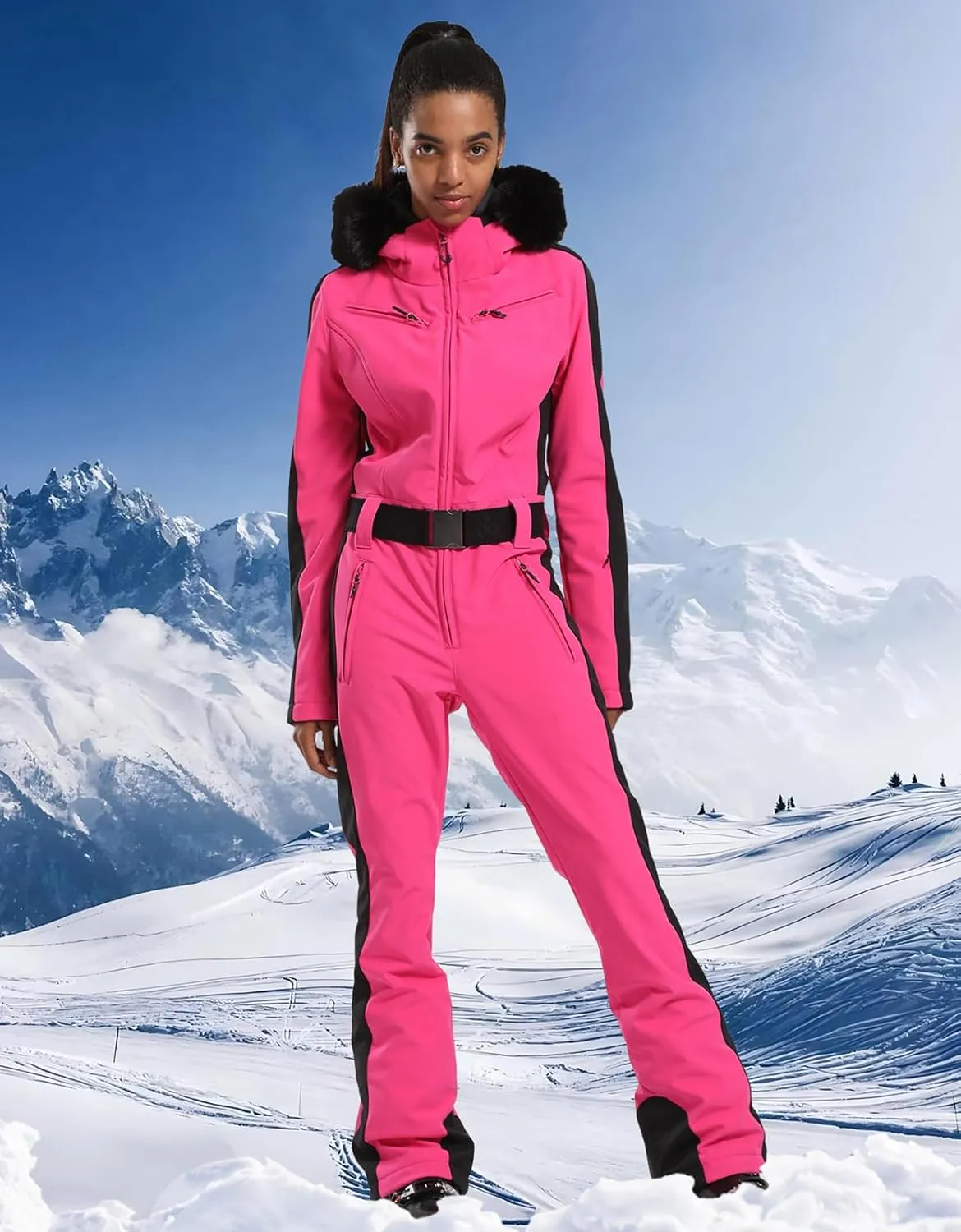 IMPHUT Women's One Piece Ski Suits Slim Waterproof Jumpsuits Windproof Snowsuit Insulated Ski Jumpsuit Skiing Sports