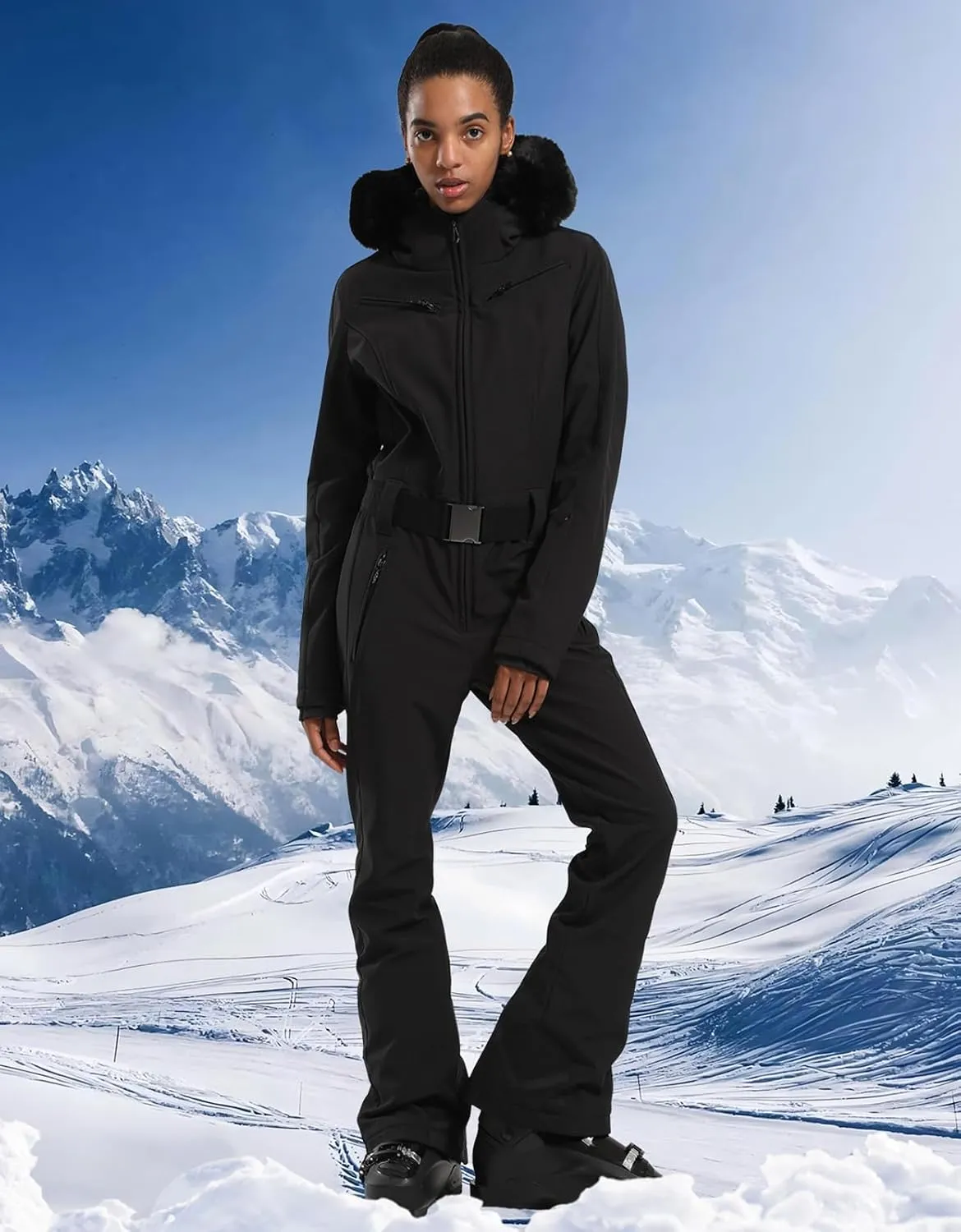 IMPHUT Women's One Piece Ski Suits Slim Waterproof Jumpsuits Windproof Snowsuit Insulated Ski Jumpsuit Skiing Sports