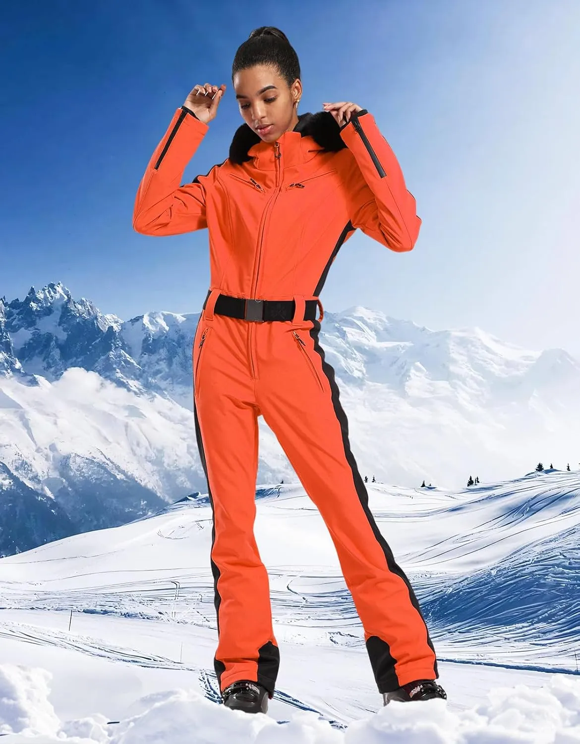 IMPHUT Women's One Piece Ski Suits Slim Waterproof Jumpsuits Windproof Snowsuit Insulated Ski Jumpsuit Skiing Sports