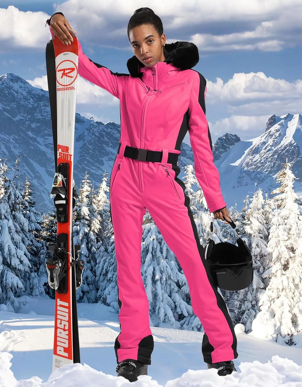 IMPHUT Women's One Piece Ski Suits Slim Waterproof Jumpsuits Windproof Snowsuit Insulated Ski Jumpsuit Skiing Sports