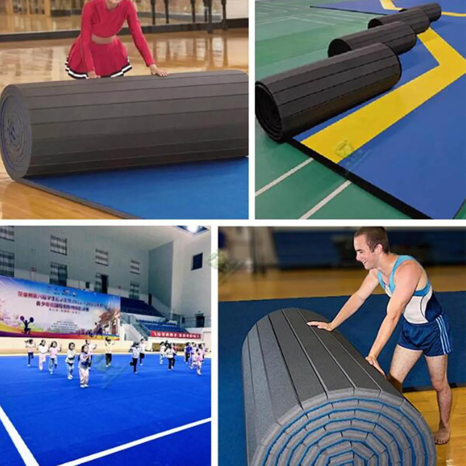 Indoor Gymnastics Tracks Exercise Mat Roll Out Cheerleading Fitness Mat with a Grippy Gym Carpet Top Sturdy Foam Wrestling Mats for MMA Gymnastics(6m*1.83m*4cm, Blue)