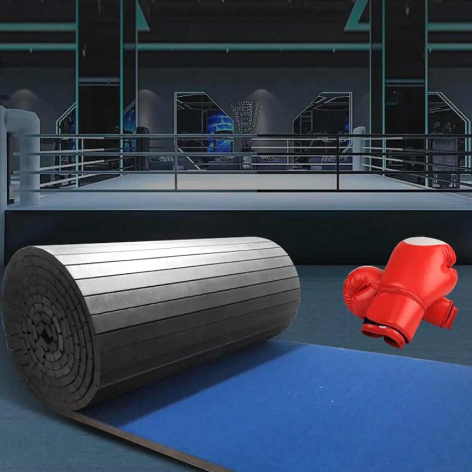 Indoor Gymnastics Tracks Exercise Mat Roll Out Cheerleading Fitness Mat with a Grippy Gym Carpet Top Sturdy Foam Wrestling Mats for MMA Gymnastics(6m*1.83m*4cm, Blue)