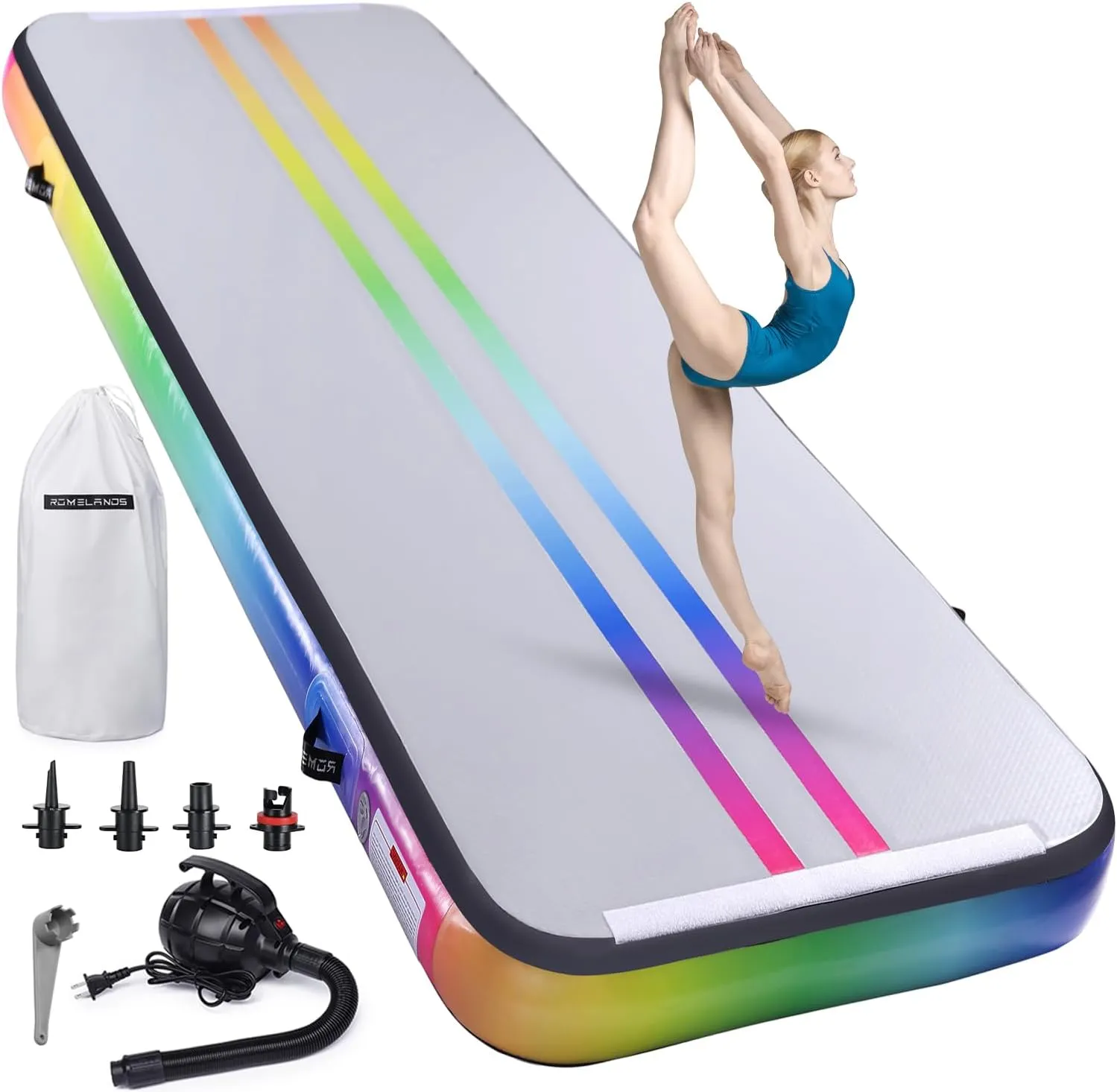 Inflatable Air Gymnastics Mat 10ft Tumbling Mats Training Mat Tumble Track Mats with Electric Air Pump for Home/Gym/Cheerleading/Beach/Outdoor Exercise (4 inches Thick)