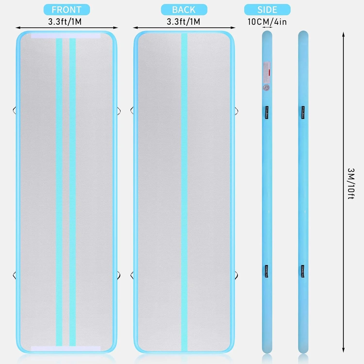 Inflatable Air Gymnastics Mat 10ft/13ft/16ft Tumbling Mats Training Mat Tumble Track Mats with Electric Air Pump for Home/Gym/Cheerleading/Beach/Outdoor Exercise (4 inches Thick)