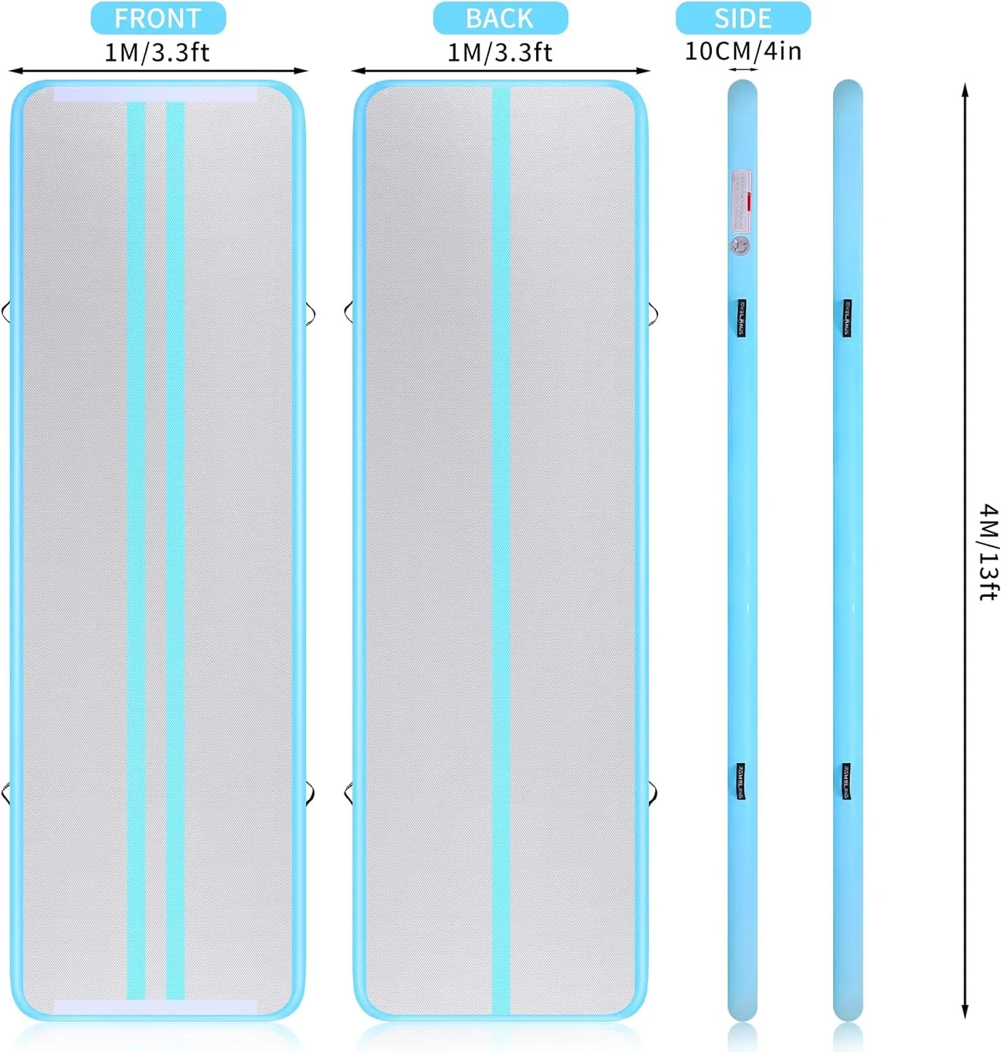 Inflatable Air Gymnastics Mat 10ft/13ft/16ft Tumbling Mats Training Mat Tumble Track Mats with Electric Air Pump for Home/Gym/Cheerleading/Beach/Outdoor Exercise (4 inches Thick)