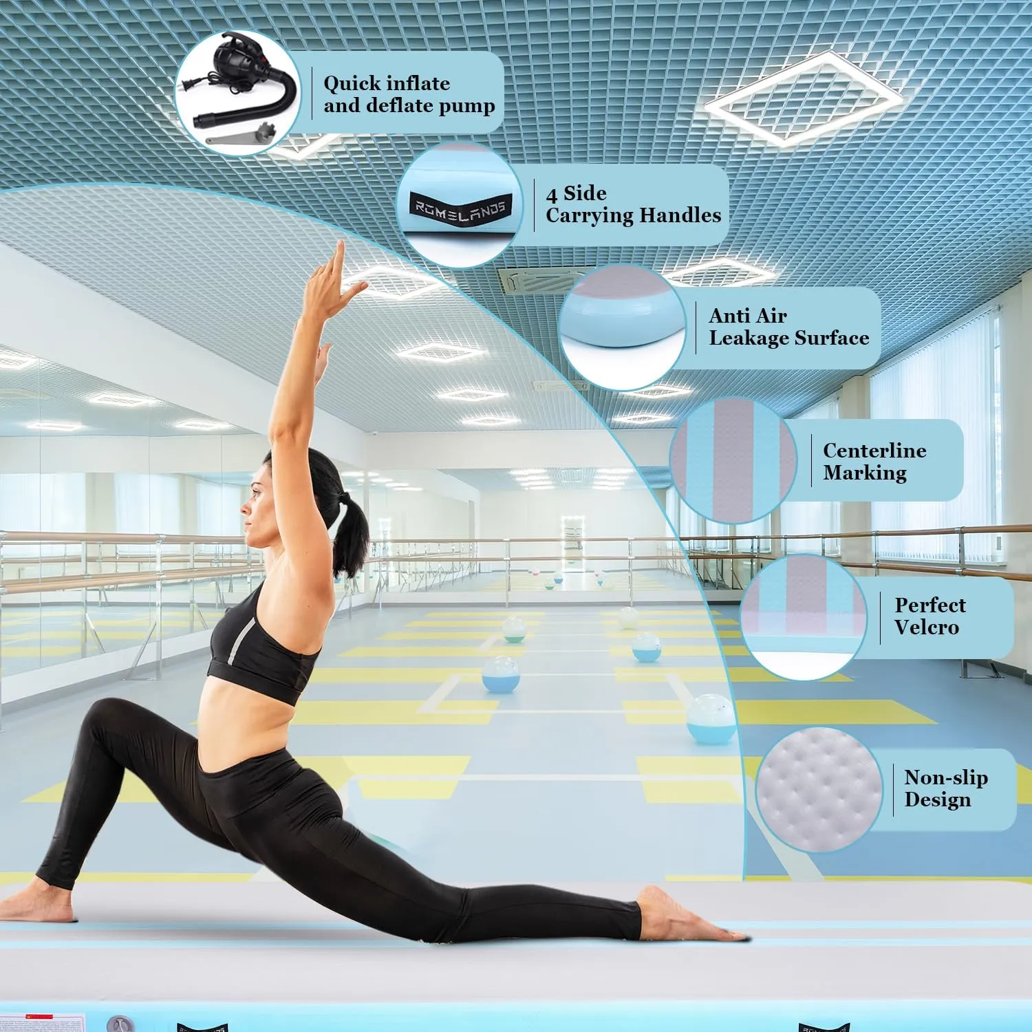 Inflatable Air Gymnastics Mat 10ft/13ft/16ft Tumbling Mats Training Mat Tumble Track Mats with Electric Air Pump for Home/Gym/Cheerleading/Beach/Outdoor Exercise (4 inches Thick)
