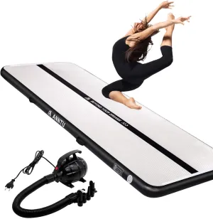 Inflatable Air Gymnastics Mat 13ft Training mat 4/8 inches Thick tumbling mat with Electric Pump for Home/Gym/Outdoor (Black-13FT)