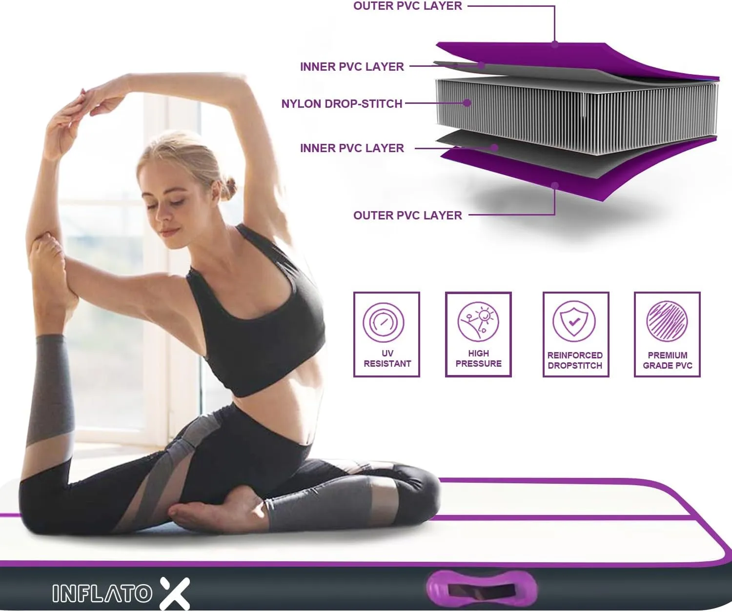 Inflatable Air Gymnastics Mat Training mat Thick tumbling mat with Electric Pump for Home/Gym/Outdoor