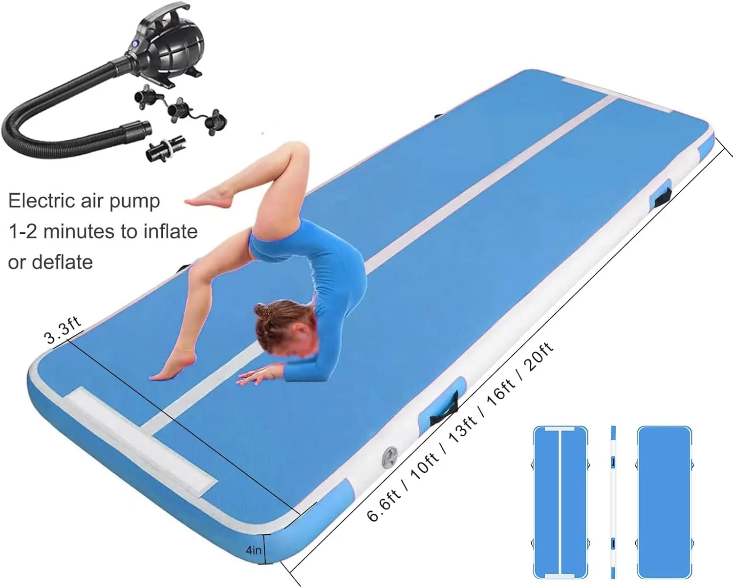 Inflatable Air Gymnastics Mat Training Mats 4 inches Thickness Inflatable Gymnastics Tracks With Pump For Home Use/Training/Cheerleading/Yoga/Water