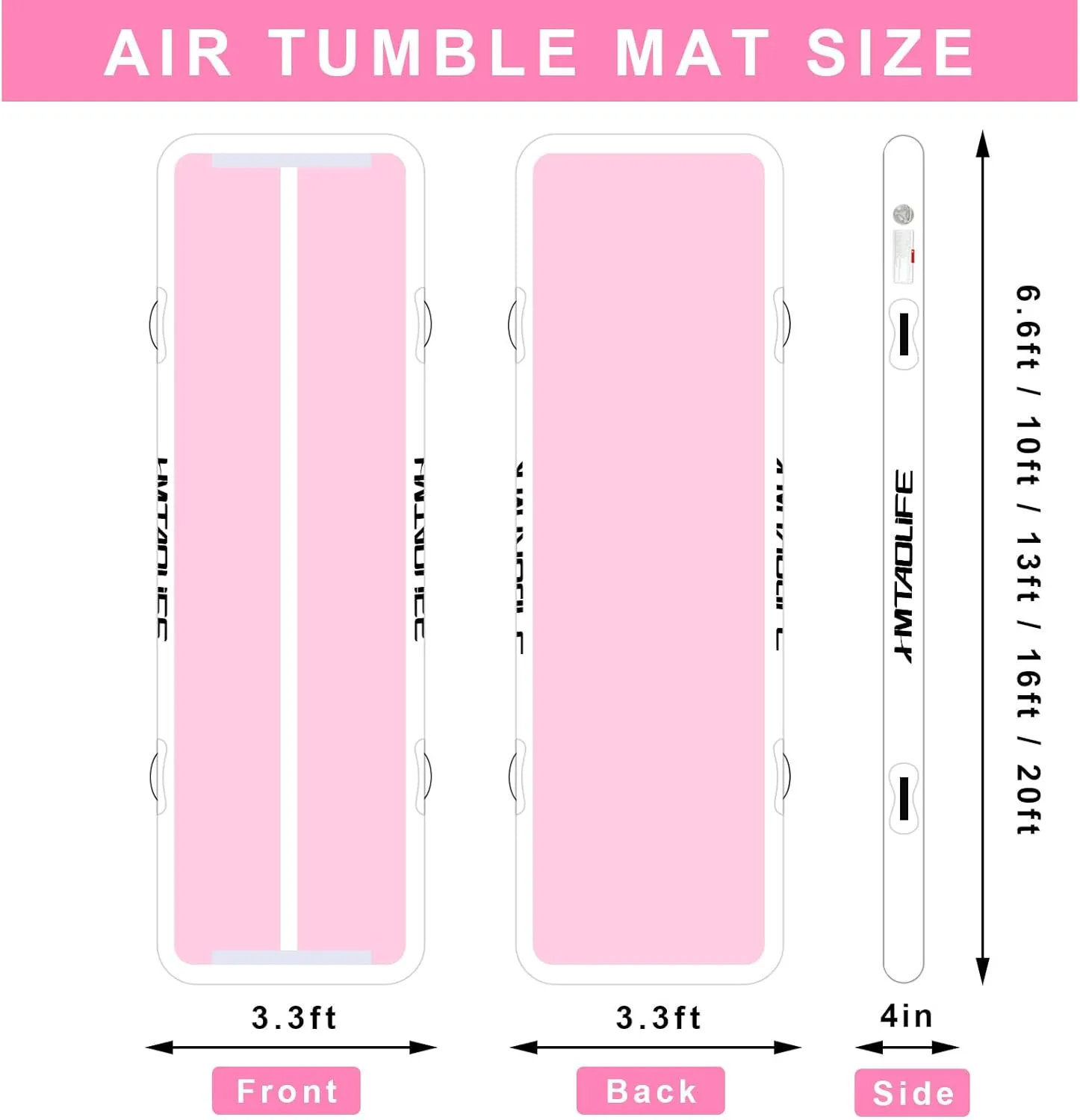 Inflatable Air Gymnastics Mat Tumble Track, 6.6/10/13/16/20ft Tumbling Mat Air Tumbling Track, Air Training Mat with Air Pump for Home/Water Fun/Gym/Yoga/Training/Cheerleading