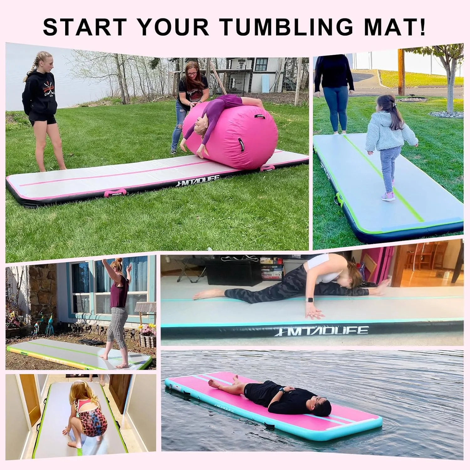 Inflatable Air Gymnastics Mat Tumble Track, 6.6/10/13/16/20ft Tumbling Mat Air Tumbling Track, Air Training Mat with Air Pump for Home/Water Fun/Gym/Yoga/Training/Cheerleading
