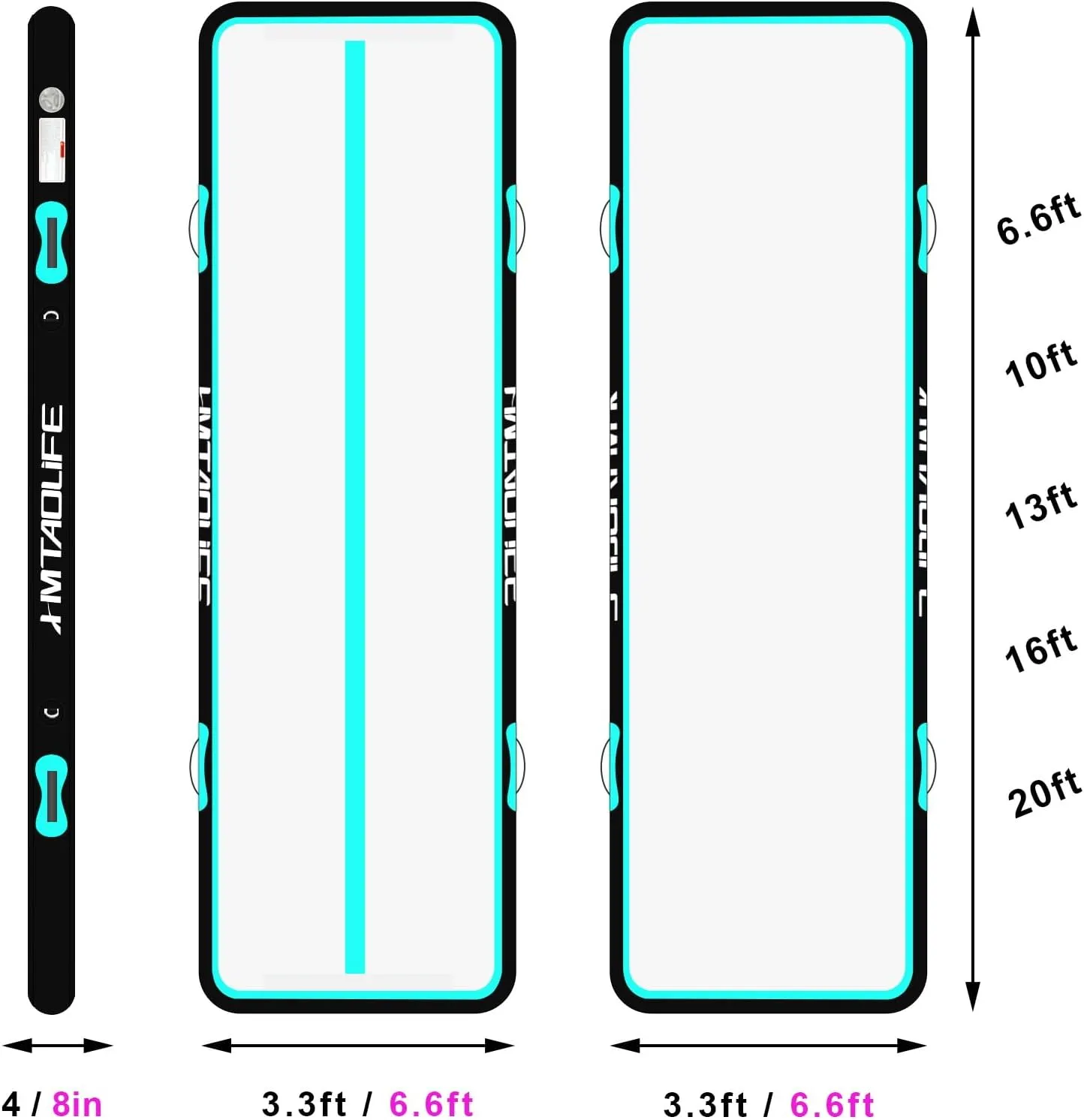 Inflatable Air Gymnastics Mat Tumble Track, 6.6/10/13/16/20ft Tumbling Mat Air Tumbling Track, Air Training Mat with Air Pump for Home/Water Fun/Gym/Yoga/Training/Cheerleading