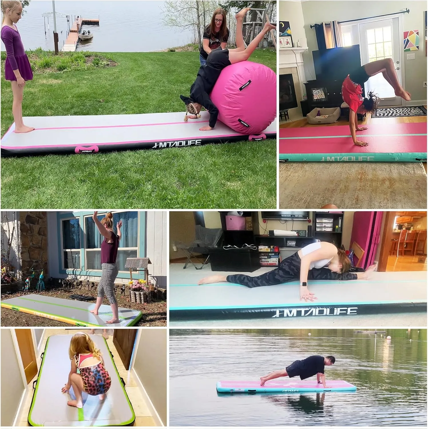 Inflatable Air Gymnastics Mat Tumble Track, 6.6/10/13/16/20ft Tumbling Mat Air Tumbling Track, Air Training Mat with Air Pump for Home/Water Fun/Gym/Yoga/Training/Cheerleading