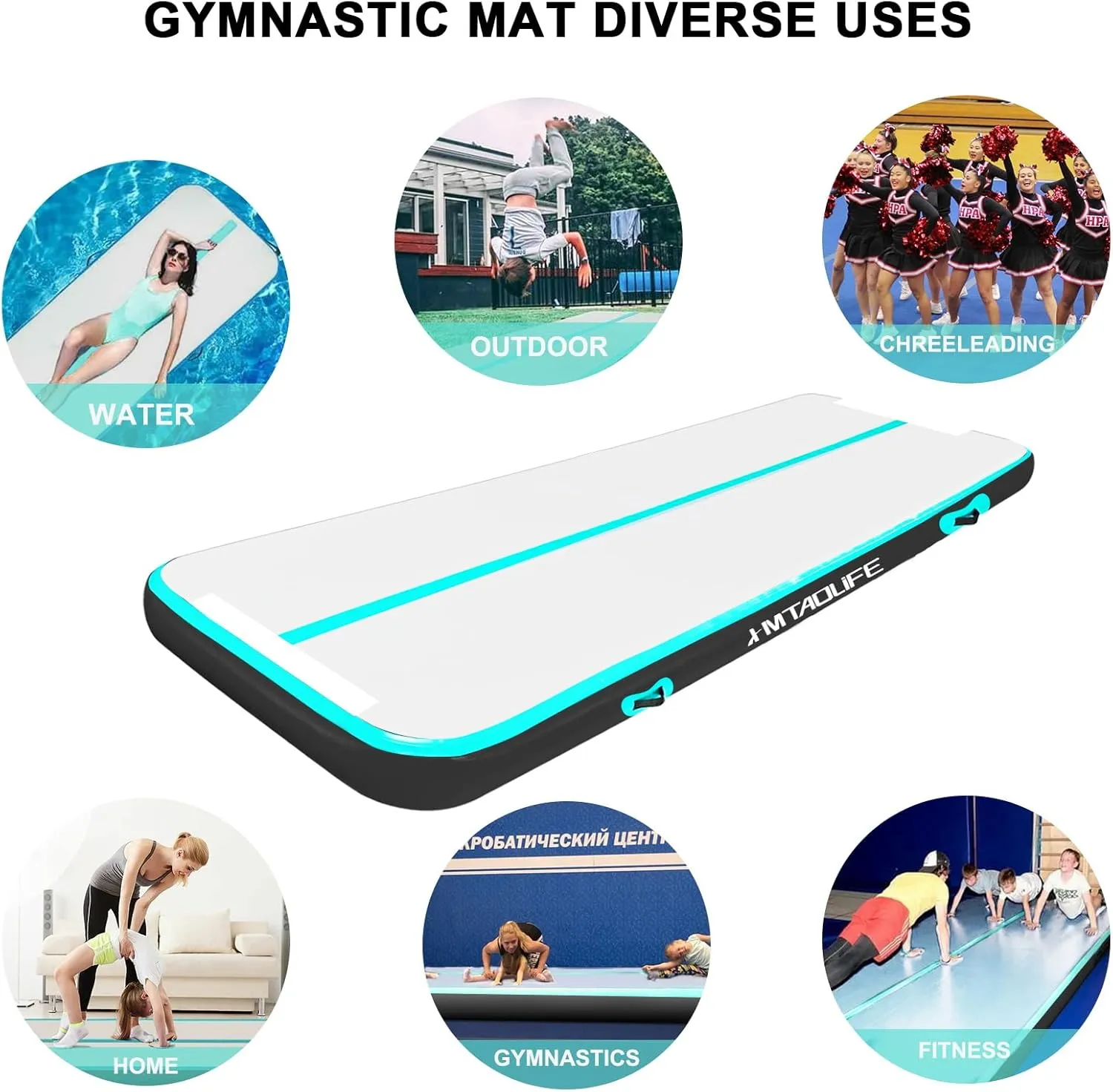 Inflatable Air Gymnastics Mat Tumble Track, 6.6/10/13/16/20ft Tumbling Mat Air Tumbling Track, Air Training Mat with Air Pump for Home/Water Fun/Gym/Yoga/Training/Cheerleading