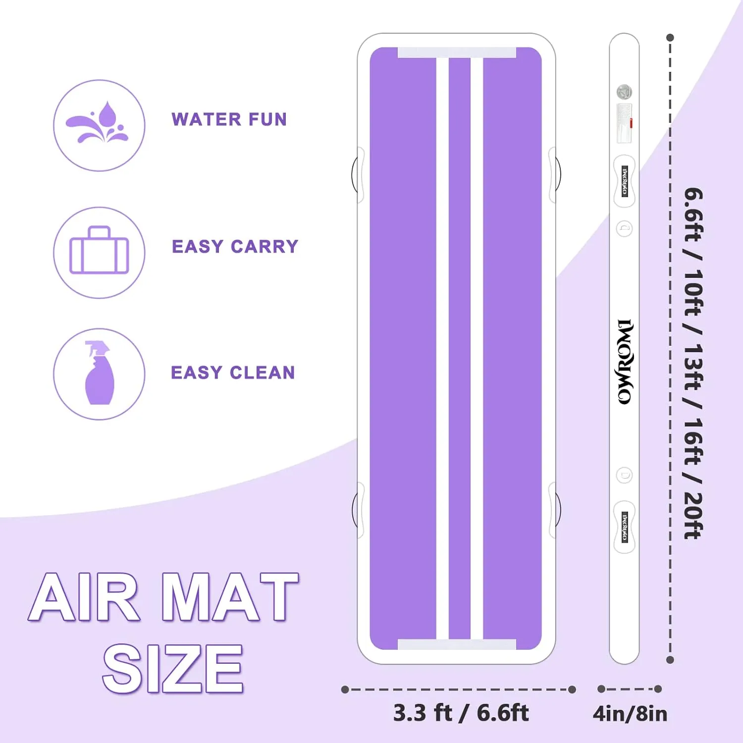 Inflatable Air Gymnastics Mats for Tumbling, 10ft/13ft/16ft/20ft Tumble Track Tumbling Mats for Kids, 4/8 Inches Thick Training Mat with Electric Pump Gymnastics Equipment for Kids Mat