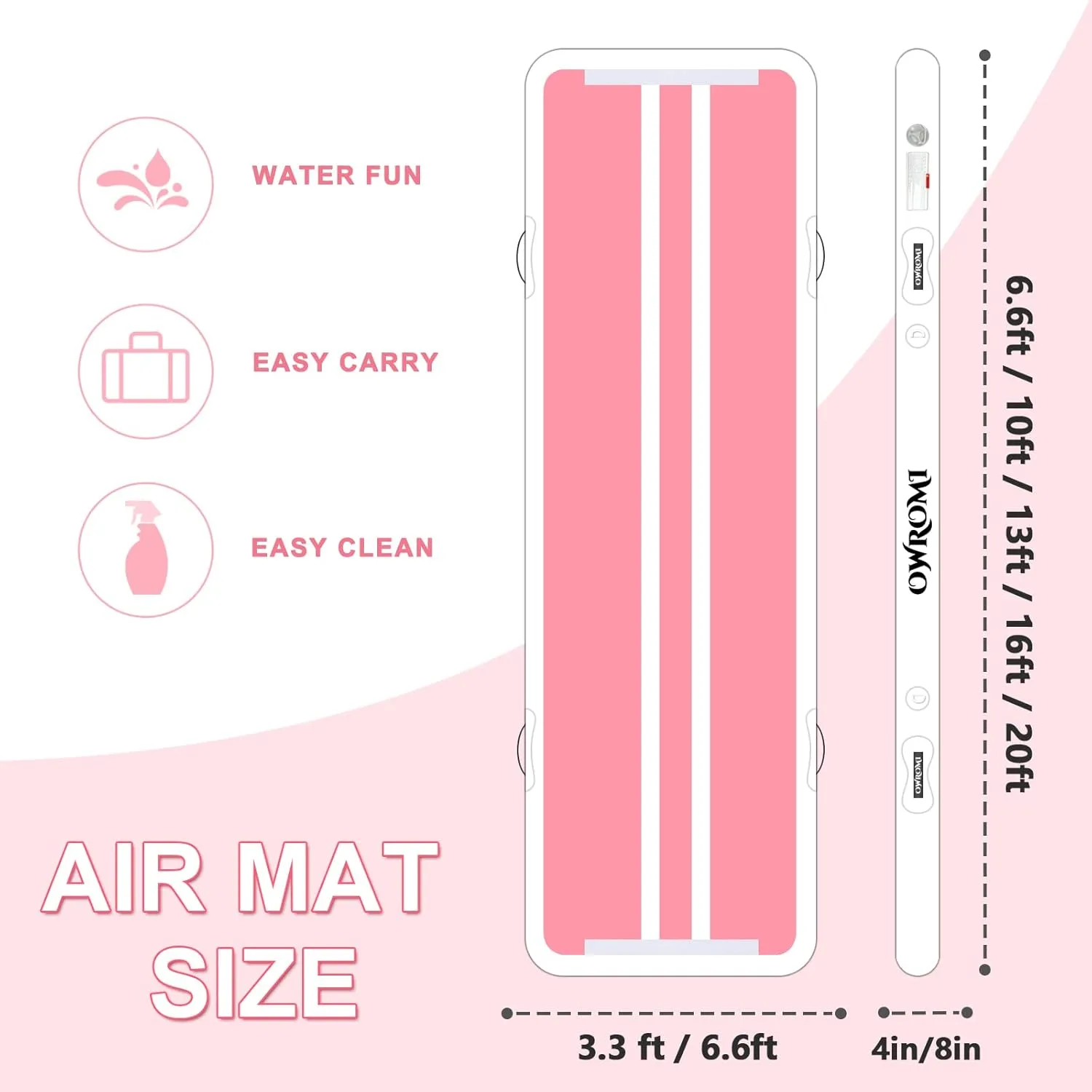 Inflatable Air Gymnastics Mats for Tumbling, 10ft/13ft/16ft/20ft Tumble Track Tumbling Mats for Kids, 4/8 Inches Thick Training Mat with Electric Pump Gymnastics Equipment for Kids Mat