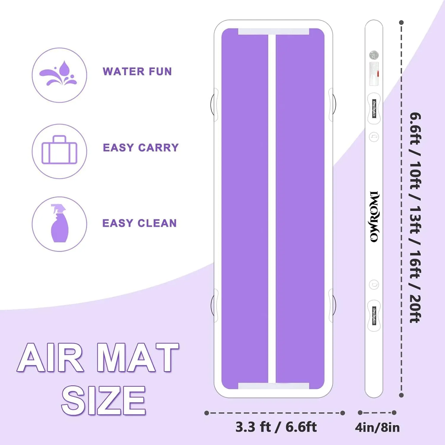Inflatable Air Gymnastics Mats for Tumbling, 10ft/13ft/16ft/20ft Tumble Track Tumbling Mats for Kids, 4/8 Inches Thick Training Mat with Electric Pump Gymnastics Equipment for Kids Mat