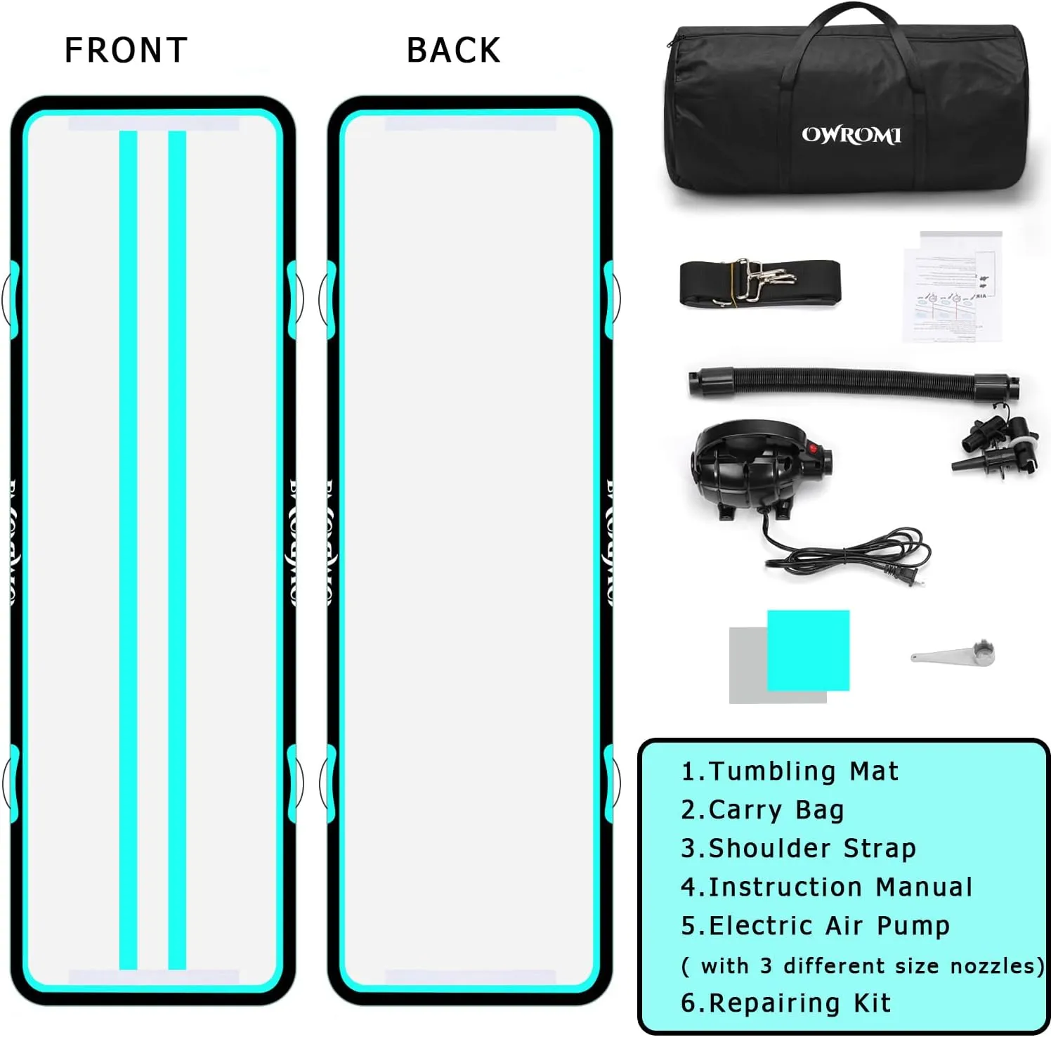 Inflatable Air Gymnastics Mats for Tumbling, 10ft/13ft/16ft/20ft Tumble Track Tumbling Mats for Kids, 4/8 Inches Thick Training Mat with Electric Pump Gymnastics Equipment for Kids Mat