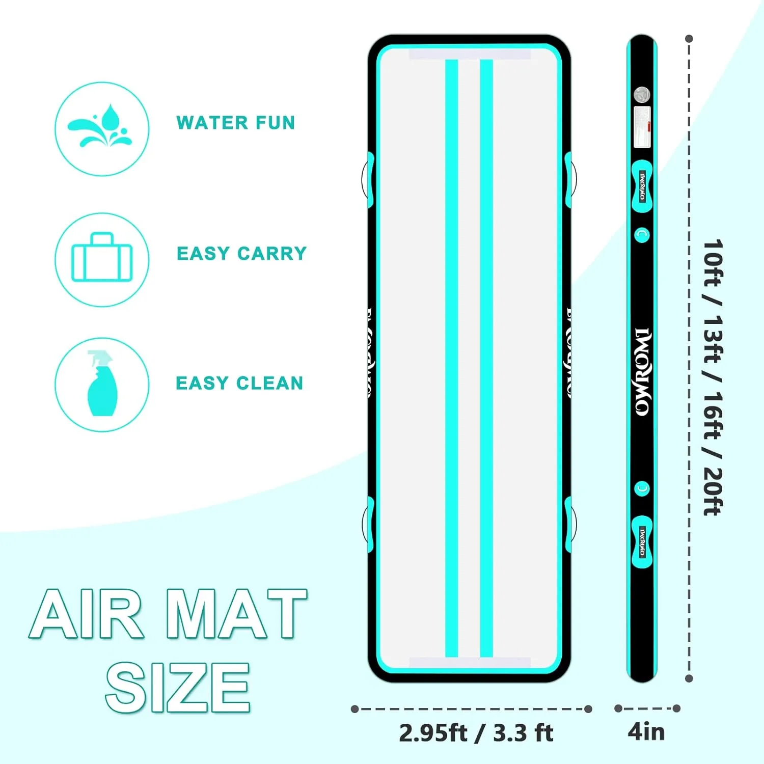 Inflatable Air Gymnastics Mats for Tumbling, 10ft/13ft/16ft/20ft Tumble Track Tumbling Mats for Kids, 4/8 Inches Thick Training Mat with Electric Pump Gymnastics Equipment for Kids Mat