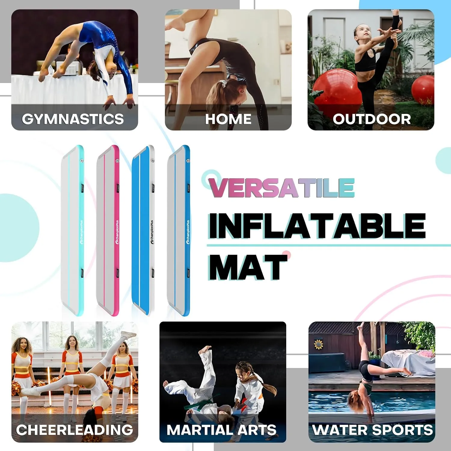 Inflatable Air Tumbling Mat Gymnastics Tumble track 4/8 inches Thickness Air Mats for Home Use/Training/Cheerleading/Water Yoga 10ft 13ft 16ft 20ft with Electric Air Pump