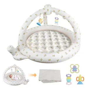 Inflatable Baby Play Gym Mat for Babies 0-6 Months, Portable Tummy Time Baby Activity Mat with Built in Pump and 3 Detachable Toys for Sensory Development & Motor Skill, Newborn Baby Gift - Bear