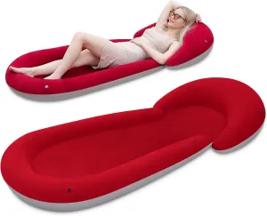 Inflatable Beach Mat, 70 x 29 Inch, Flocked Surface, Pillow Surround (Red)