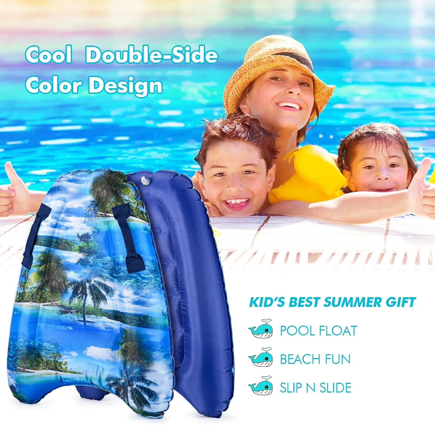 Inflatable Boogy Boards for Beach Travel Toys, 30” Cavas Slip Slide Water Park Body Surfing Board with Handles, Summer Fun Water Pool Game Toys for Kids 4,8,12 Ages Resort