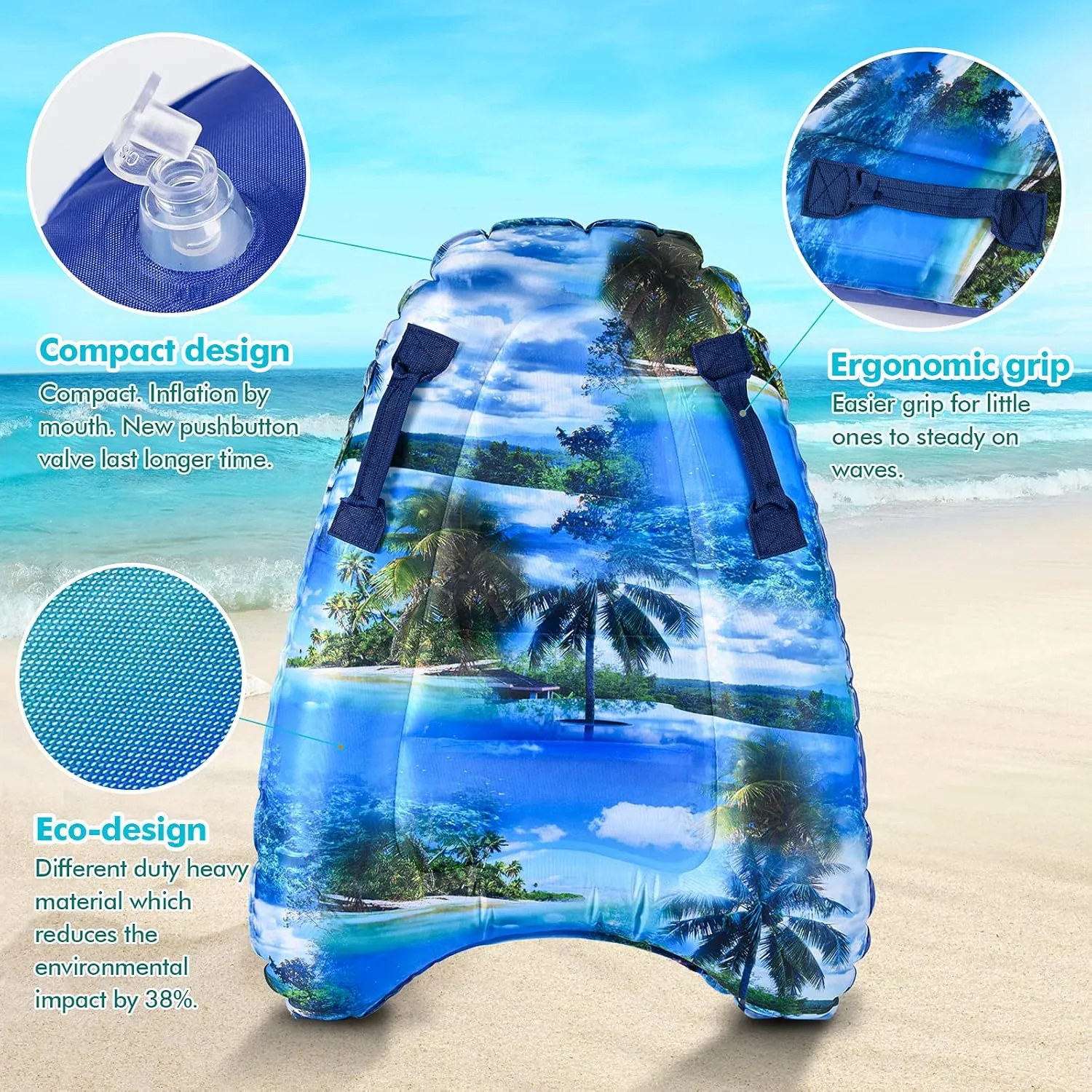 Inflatable Boogy Boards for Beach Travel Toys, 30” Cavas Slip Slide Water Park Body Surfing Board with Handles, Summer Fun Water Pool Game Toys for Kids 4,8,12 Ages Resort