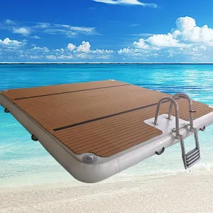 Inflatable Brushed EVA Wood Grain Anti-Slip Air Cushion, Yacht Floating Fishing Platform Inflatable Floating Platform, Water Yoga Mat,2 * 6m/6.6 * 19.7ft