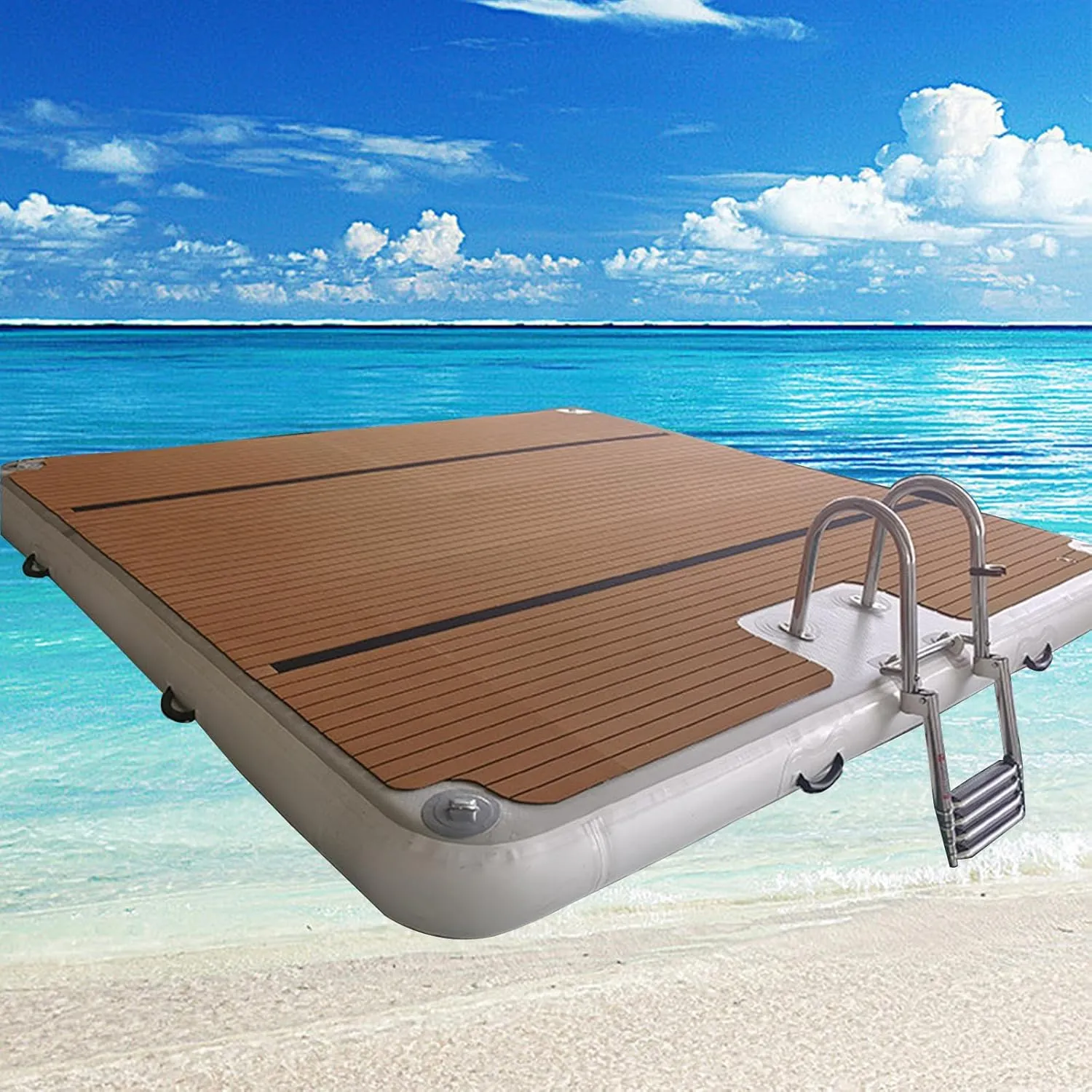 Inflatable Brushed EVA Wood Grain Anti-Slip Air Cushion, Yacht Floating Fishing Platform Inflatable Floating Platform, Water Yoga Mat,2 * 6m/6.6 * 19.7ft