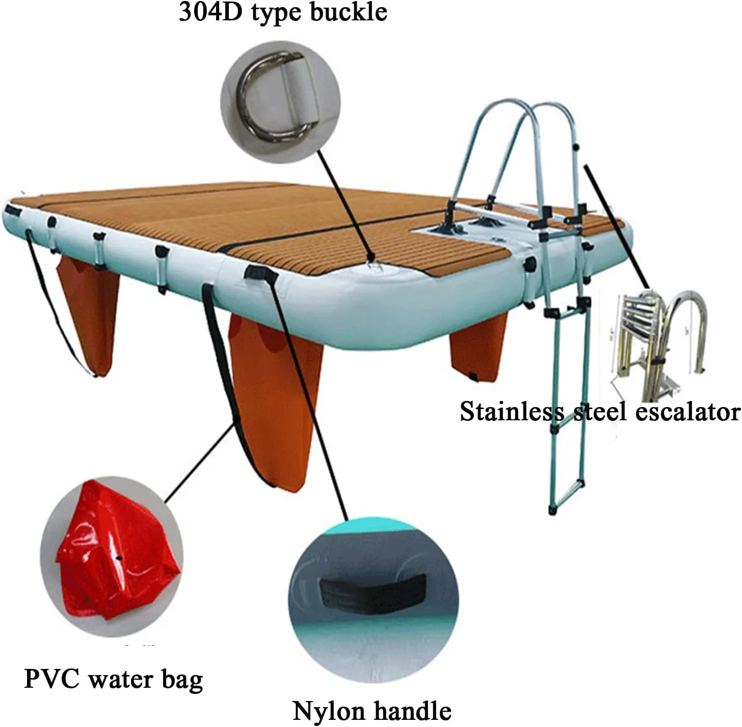 Inflatable Brushed EVA Wood Grain Anti-Slip Air Cushion, Yacht Floating Fishing Platform Inflatable Floating Platform, Water Yoga Mat,2 * 6m/6.6 * 19.7ft