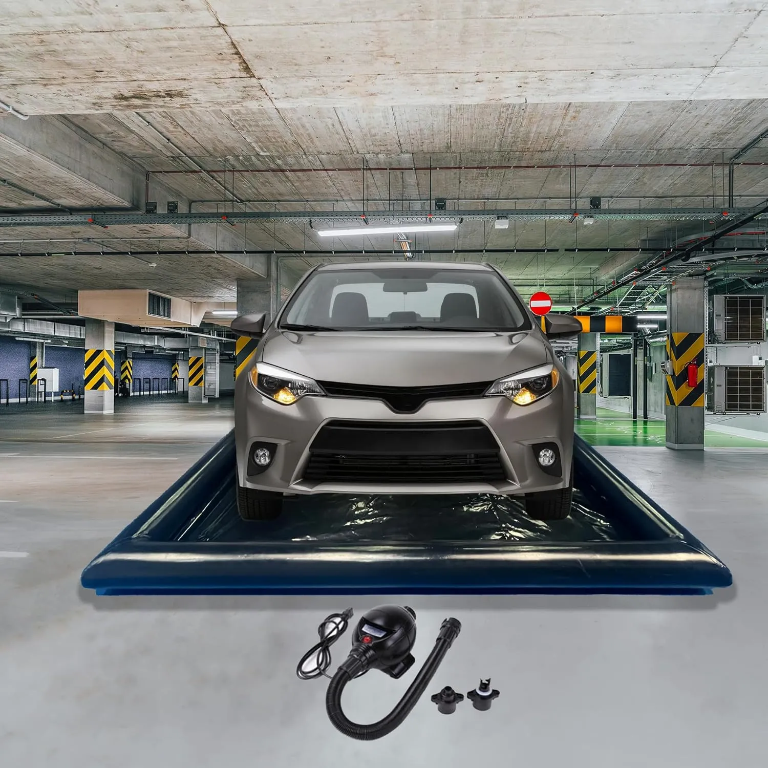 Inflatable Car Wash Mat 9.7' x 19.5' Containment PVC Garage Floor Mat Non-Slip Heavy Duty Waterproof Protection from Water, Snow, Rain, Mud and Oil Black for Cars