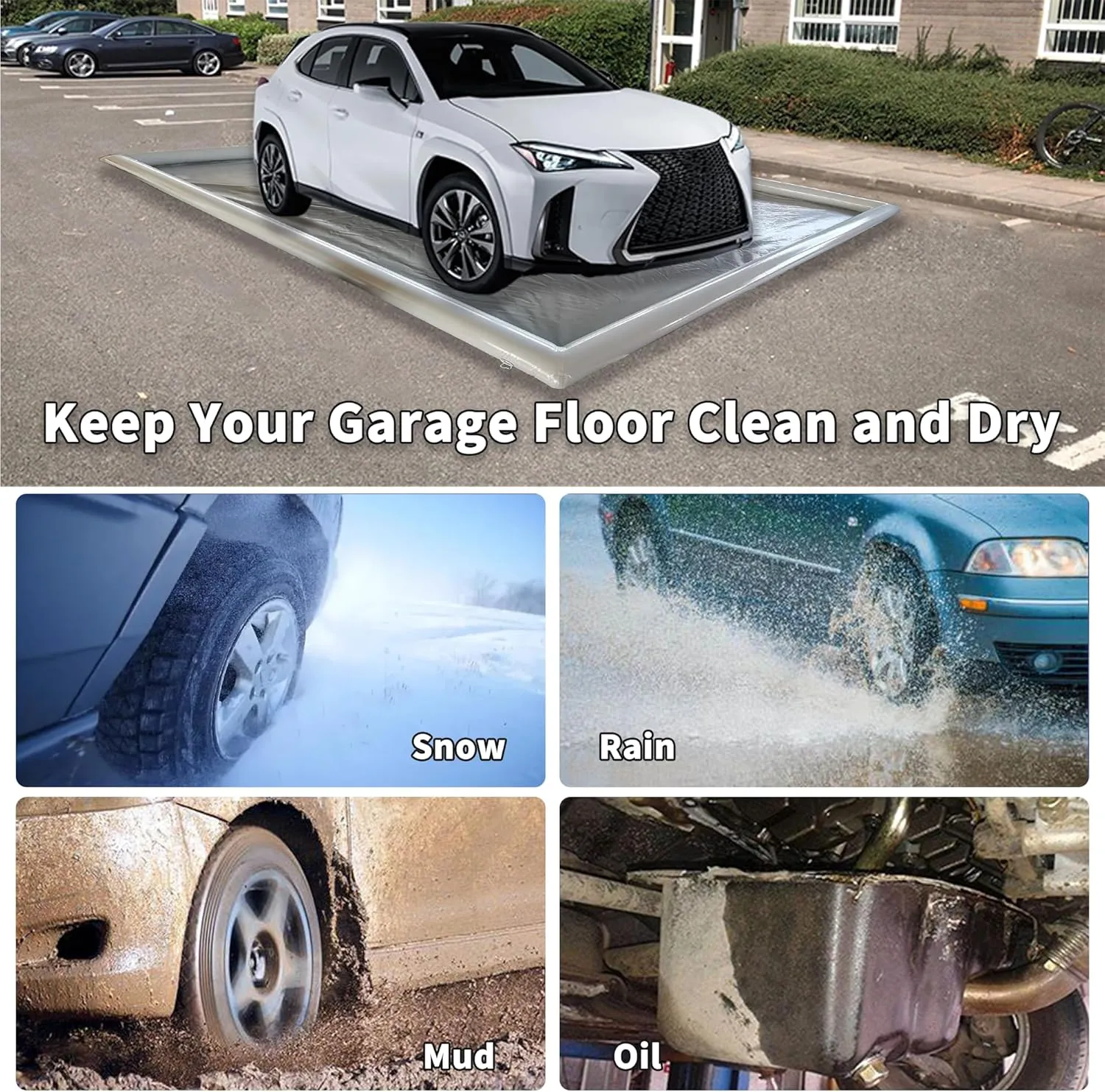 Inflatable Car Wash Mat 9.7' x 19.5' Containment PVC Garage Floor Mat Non-Slip Heavy Duty Waterproof Protection from Water, Snow, Rain, Mud and Oil Gray for Cars