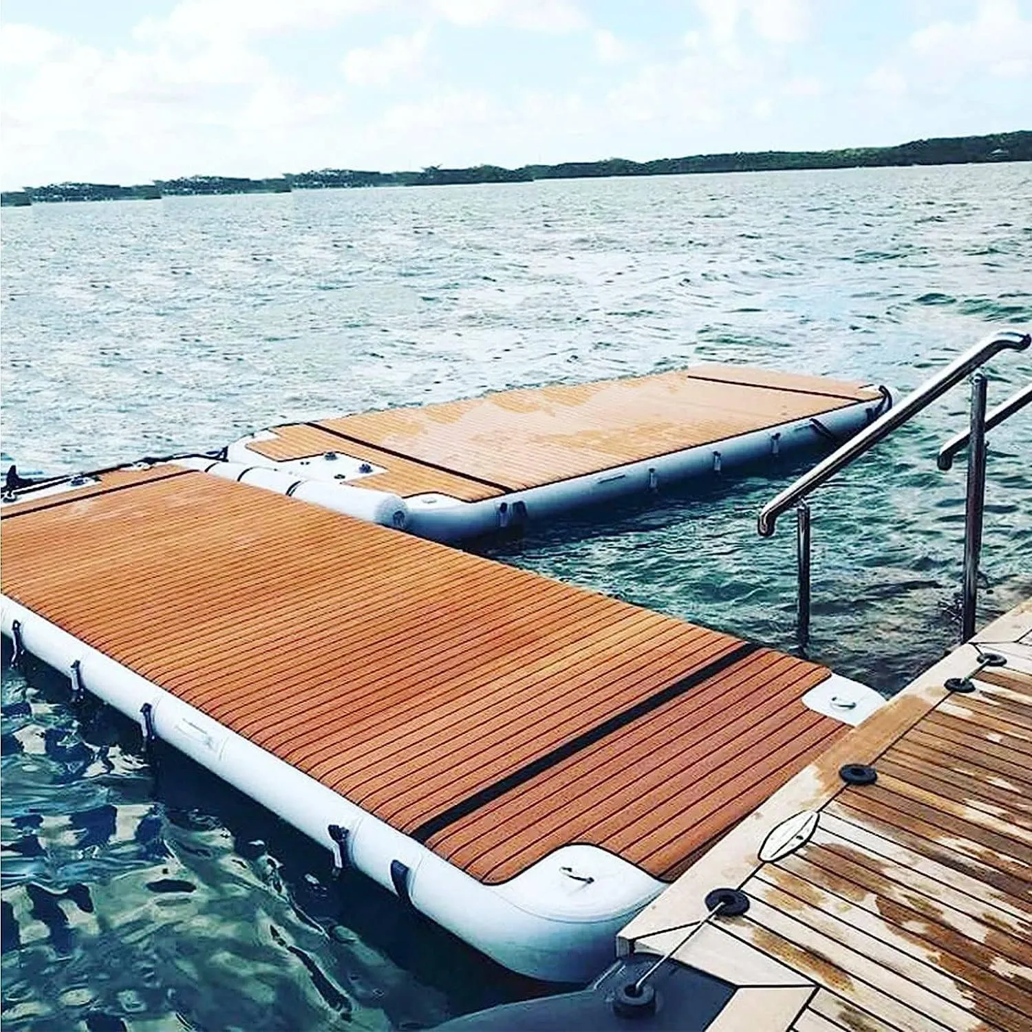 Inflatable Dock Floating Platform, Inflatable Floating Dock for Lake, PVC Inflatable Boat with Air Pump, Floating Platform for Pool Beach Ocean with Non-Slip Pad