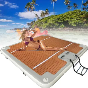 Inflatable Dock Floating Platform, Inflatable Floating Dock for Lake, PVC Inflatable Boat with Air Pump, Floating Platform for Pool Beach Ocean with Non-Slip Pad