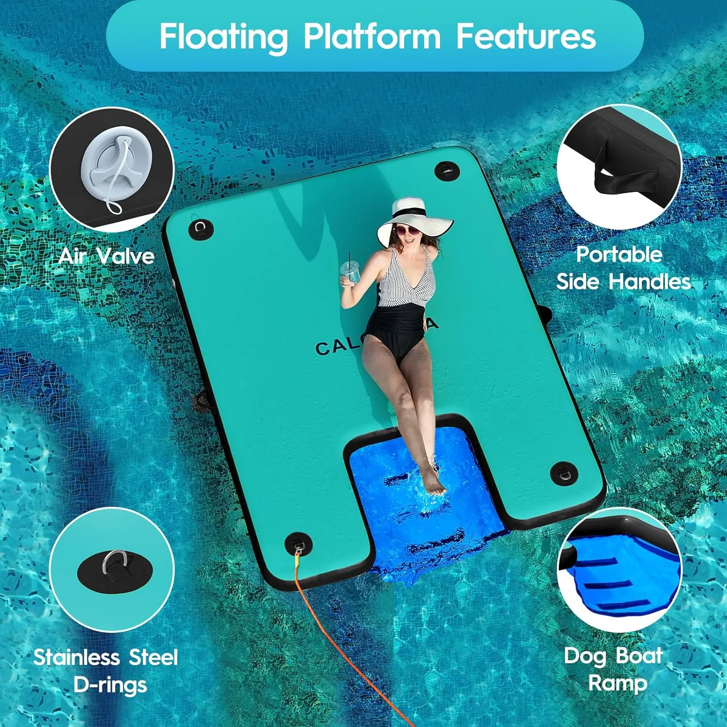 Inflatable Dock Platform, Lake Floats with Boat Ramp Floating Island Raft for Adults Swimming Pool Sea Dock