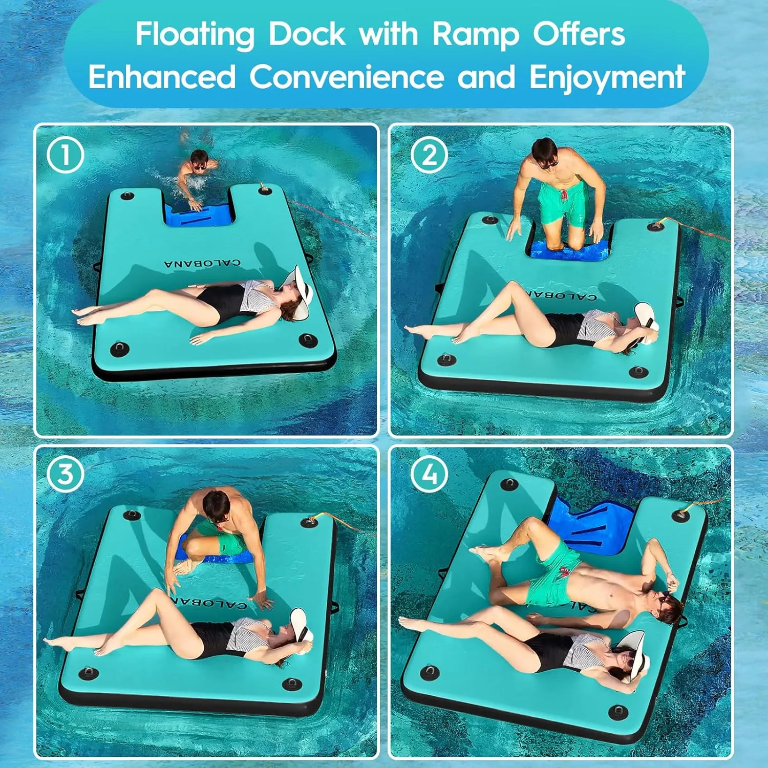 Inflatable Dock Platform, Lake Floats with Boat Ramp Floating Island Raft for Adults Swimming Pool Sea Dock